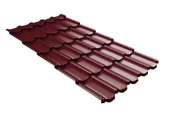 Металлочерепица квинта плюс с 3D резом 0,5 Satin RAL 3005 красное вино купить в Туране